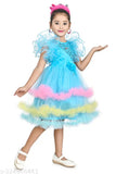 Girls' multi-colored cotton net partywear frock with matching earrings for kids' clothing, sized 612 months to 78 years