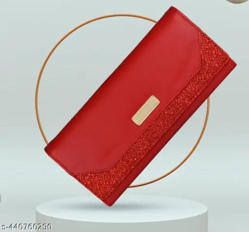 Modern women's wallet, red satin fabric