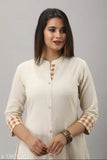 White Mauka Cotton flex A-line kurta & palazzo set, three-quarter sleeves, solid pattern, India origin