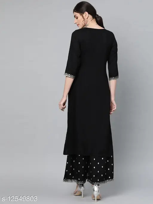 Rayon printed long kurti with palazzos, vibrant Indian women's fashion for M, L, XL, XXL sizes