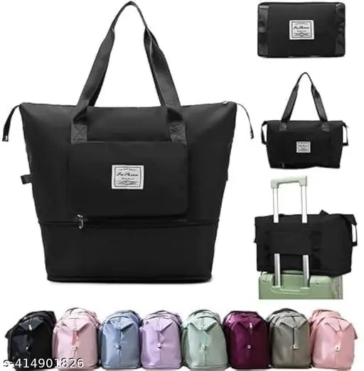 A set of four expandable, folding travel bags in various colors, with a large capacity and waterproof feature