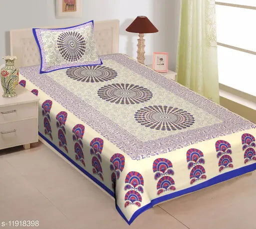 Blue More Pankh Single Bedsheet with 1 Pillow Cover