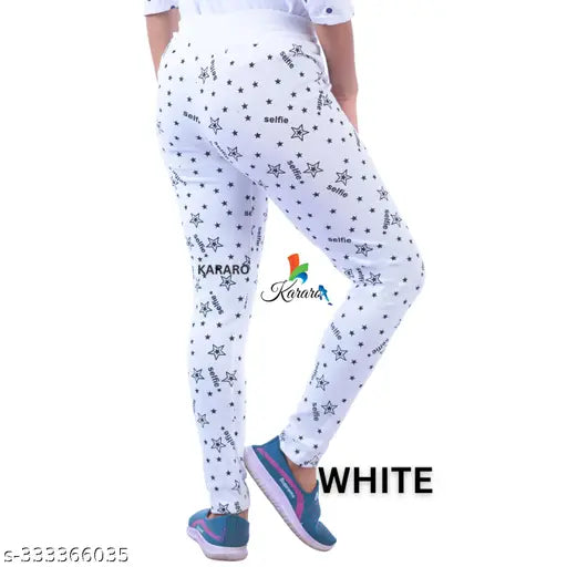 Stylish printed cotton blend jeggings pack of 2, trendy and lightweight mixed print pants for women. Made with OE fabric (hoseiery cotton waste recycled). Ideal for low-price segment, sizes available up to 28 (waist 28in, length 36in, hip 13in), made in India