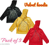 White velvet girls' hoodie top, soft cotton, full sleeve, winter wear