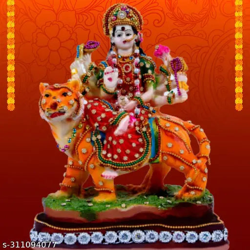 Durga Maa Poly Resin Statue, 9cm x 15cm x 21cm, goddess Durga idol for home, Indian-made Durga Mata Murti