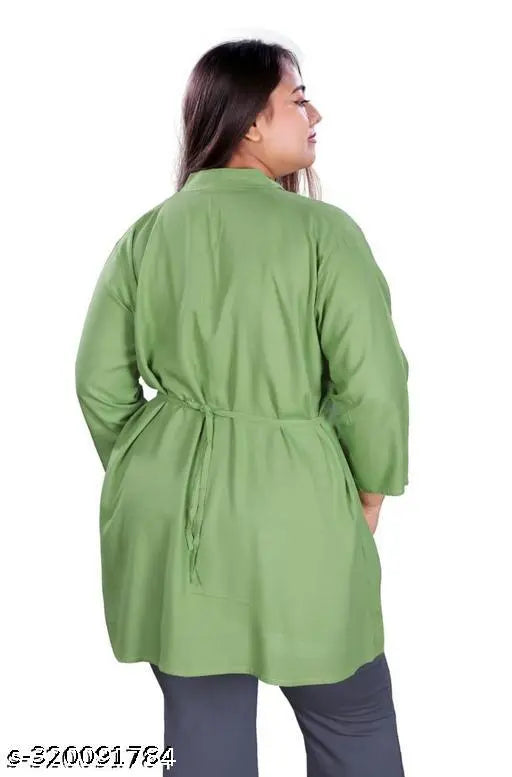 Rayon plus size tunic top with three-quarter sleeves, solid color for women, available in XL, XXXL, and 5XL sizes