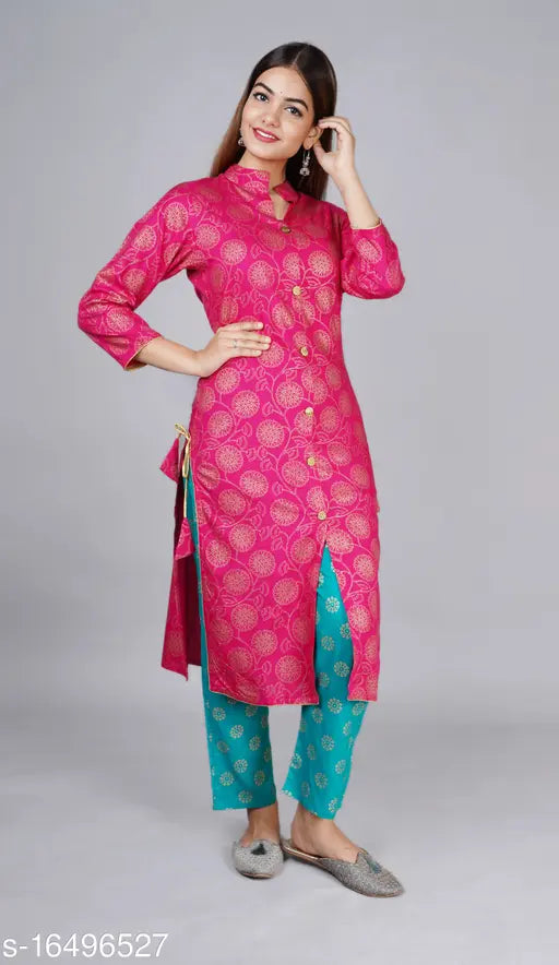 Rayon Kashvi Ensemble Women's Kurta Set with Palazzos, embellished net three-quarter sleeve Indian fashion