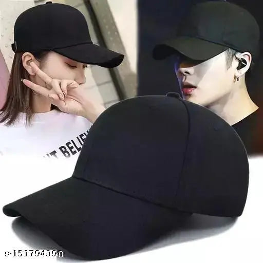Black cotton baseball cap with plain design