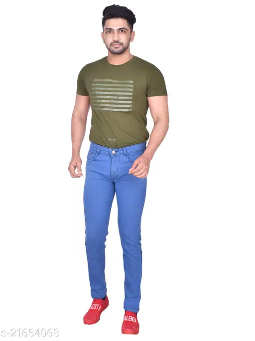 Casual unique men's denim jeans - dyed/washed, regular fit, cotton fabric, mid-rise style. Available in sizes 28-42 inches. Made in India