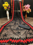 Embroidered net saree with solid satin running blouse, free size, Indian origin