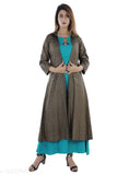 Blue rayon printed shrug kurti, three-quarter sleeves, Indian print fashion