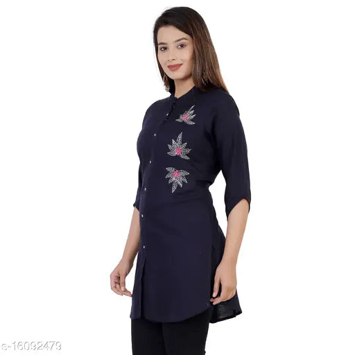 Rayon sleeveless top, handcrafted by women, self-designed net pattern, size S for bust 36 in and length 32 in, made in India