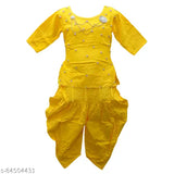 Party wear rayon kurti and dhoti set for girls, A-line top with three-quarter sleeves, embellished pattern on kids' party attire