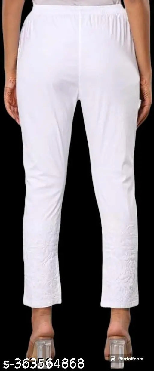Women's Lucknowi embroidered lycra stretch pants