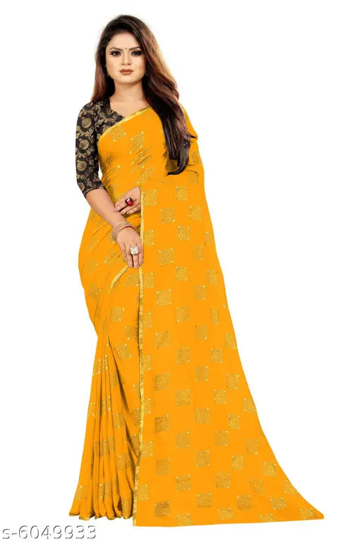 Trendy printed chiffon saree with jacquard blouse, Indian-origin fashion accessory