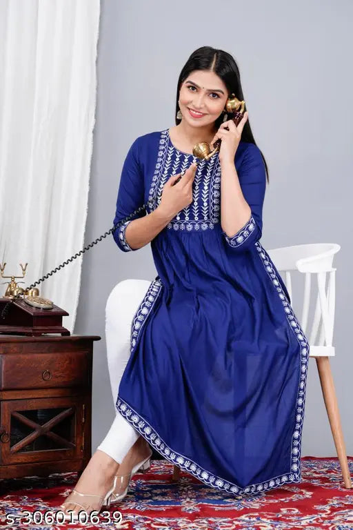 Rayon three-quarter sleeve kurti set, solid combo by Nikhil Enterprise, Indian ethnic fashion for women S-XXXL