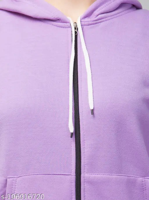 Lavender fleece full-sleeve jacket for women, premium quality, cozy hoodie, India