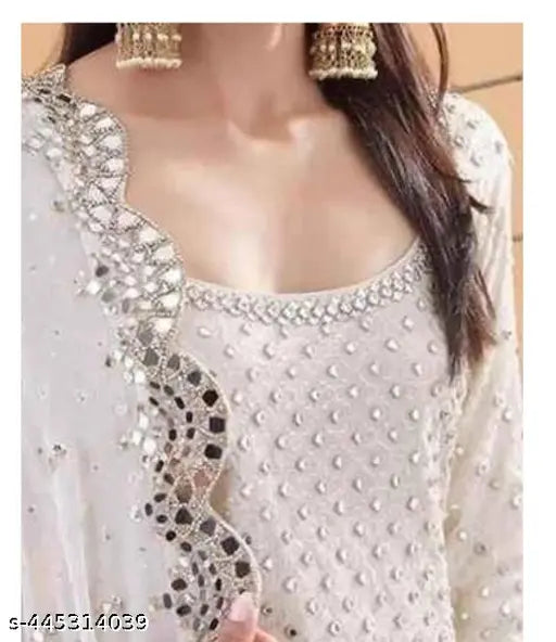 White georgette kurta with dupatta set