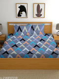 Superfine geometric cotton fitted double bedsheet, 220 thread count, includes 2 pillow covers (90x100 inches), ideal for summer, adult bedroom refresh