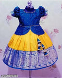 Cotton zari dupatta lehenga for kids in checked pattern, semi-stitched with short sleeves, sizes range from 12-18 months to 14-15 years, origin India
