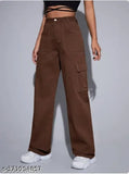Brown cargo pants, wide leg style, with six pockets