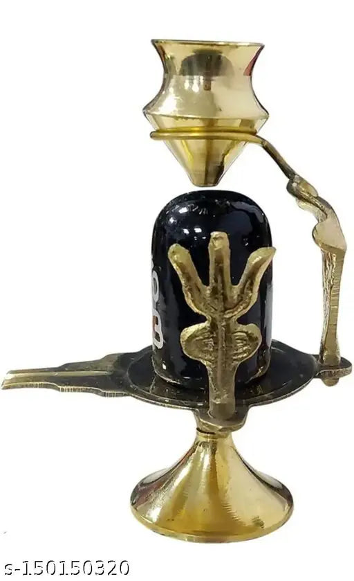 Brass Shivling home decor item, Indian idol with lota, stand, and trishul