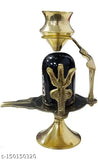 Brass Shivling home decor item, Indian idol with lota, stand, and trishul