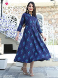 Rayon flower print kurti, three-quarter sleeves, vibrant Indian fashion