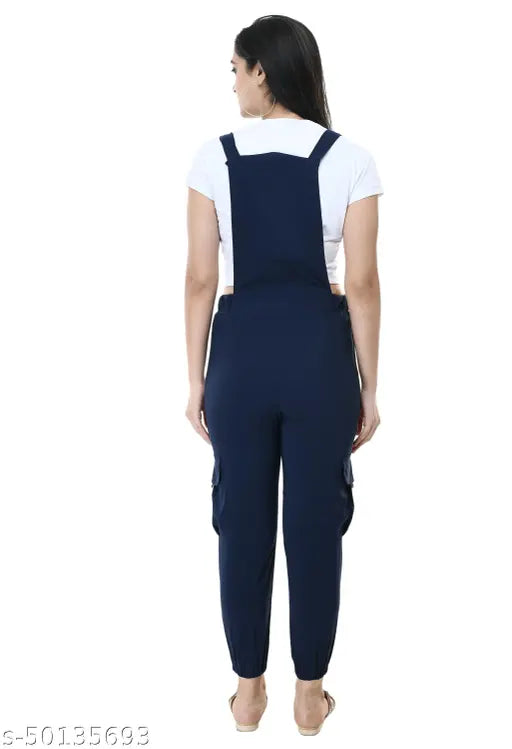 Navy blue stretchable jumpsuit with striped pattern, sleeveless design for women's sizes SMLXL, made from cotton blend