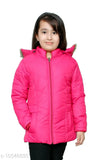 Girl's pink nylon coat with hood and zip closure
