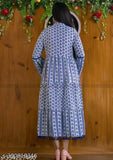 Viscose Anarkali Kurti with pom-pom lace, long sleeves, printed design. Bohemian charm, traditional grace, Indian origin