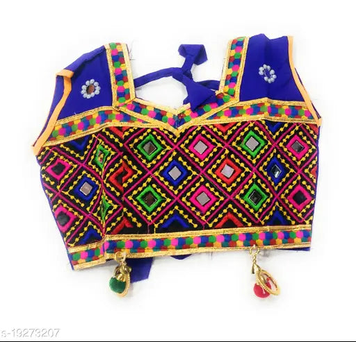 Multicolor cotton printed Lehenga Choli set for 7-year-old children, ethnic motif on display