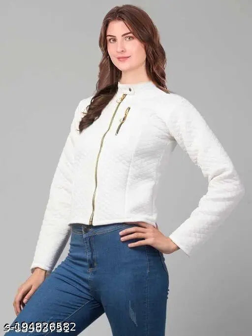 White leather long-sleeve jacket from Sahana Style, premium quality, size chart included