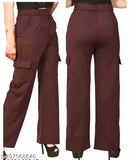 Maroon cargo trousers with multiple pockets