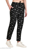 Trendy black pants with white heart pattern and drawstring waistband