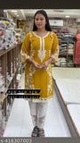 Georgette Pakistani kurta pair with embroidered net, three-quarter sleeves and crepe bottom pants. Available in S-XXXL for home wash or machine wash." (124 characters)