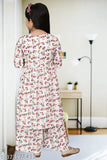 Cotton blend girls' A-line kurti sharara set with printed pattern, floor length palazzos. Comfortable and stylish party dress for summer
