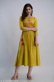 Rayon embroidered Anarkali Kurta, printed combo, three-quarter sleeves, size S36 to 5XL50, Indian fashion for women on mannequin