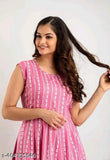 Striped rayon gown for women and girls, single color options M-XXXL. Indian printed dress on mannequin
