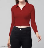 Girls' long sleeve cotton blend t-shirt, ribbed, stylish, skin-friendly, available in sizes S-32 (28/18 inch), perfect for casual wear and college parties, origin India