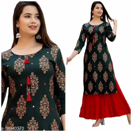 Rayon traditional sharara kurta, rich red border, intricate paisley design