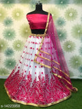 Silk and net embroidered Indian Lehenga set with choli and dupatta, semi-stitched or free size