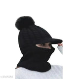 Black knit beanie hat and neck scarf set with fuzzy texture