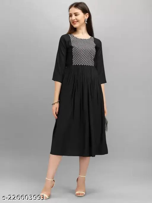 Viscose Rayon Women's Embroidery Kurti - Solid Combo, Three-Quarter Sleeves, Available in S, M, L, XL, XXL