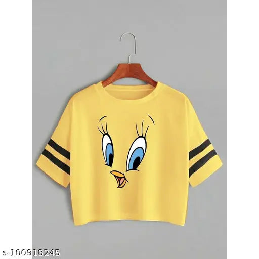 Women's printed crop tee (Packup 1), cotton blend, trendy & appealing, size options: S-XL