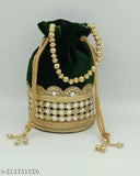 Black velvet clutch with gold chain detail and round bead embellishments