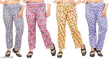 Women's soft cotton track pants lower pajama style, printed lounge wear, night wear, set of 4