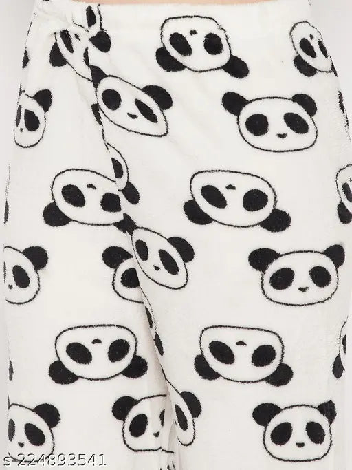 Gray wool fleece lower track pajamas with black panda print
