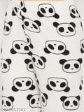 Gray wool fleece lower track pajamas with black panda print