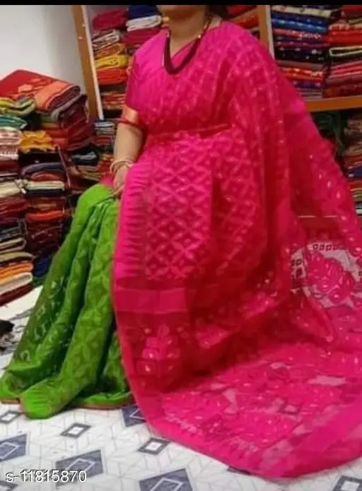Pink and green saree with embroidered border